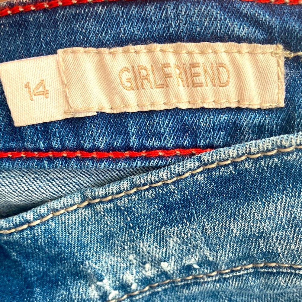 Seven7 Girlfriend Jeans Sz 14 Womens Blue Stretch Denim Distressed Patchwork NEW - Picture 12 of 12